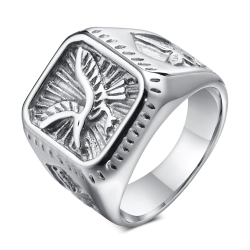 Daesar Edelstahl Ring Herren, Silber Ringe Männer Personalisiert Adler Siegelring Ring Gr.62 (19.7) von Daesar