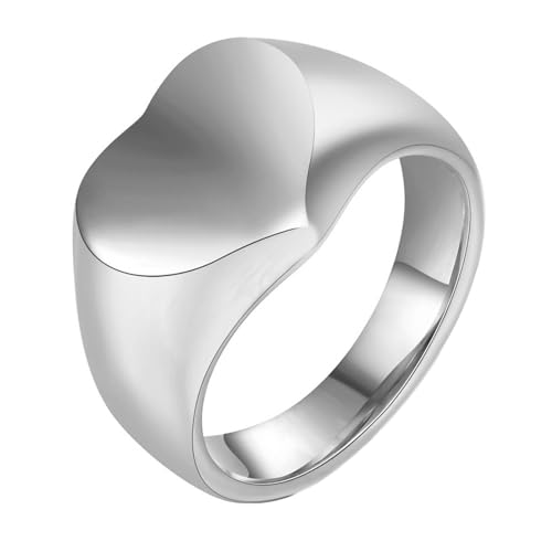 Daesar Edelstahl Ring Herren, Silber Ringe Männer Personalisiert Herz 16MM Siegelring Ring Große 67 (21.3) von Daesar