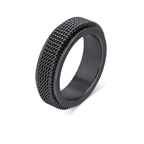 Daesar Edelstahl Ring Herren Schwarz, Männer Ringe Personalisiert 6.2MM Spinner Bandring Ring Größe 62 (19.7) von Daesar