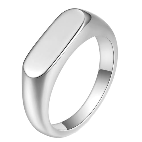 Daesar Edelstahl Ring Herren Silber, Männer Ringe Personalisiert 6MM Rechteck Siegelring Ring Große 52 (16.6) von Daesar