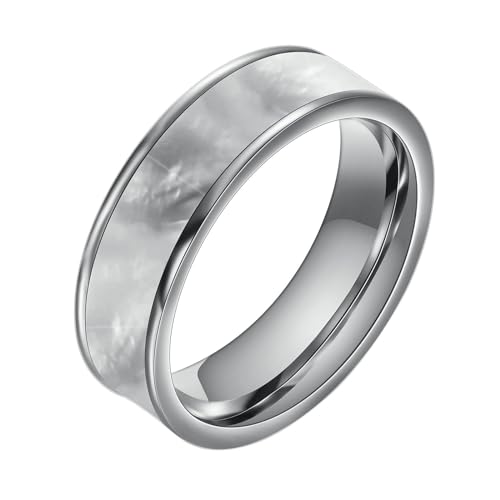 Daesar Edelstahl Ring Herren Silber, Männer Ringe Personalisiert 6MM mit Muschel Bandring Ring Große 60 (19.1) von Daesar