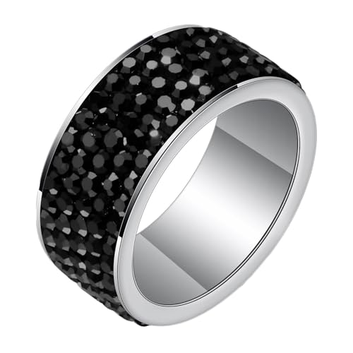 Daesar Edelstahl Ring Herren Silber, Männer Ringe Personalisiert 8MM Tennis mit Schwarz Zirkonia Statement-Ring Ring Große 62 (19.7) von Daesar