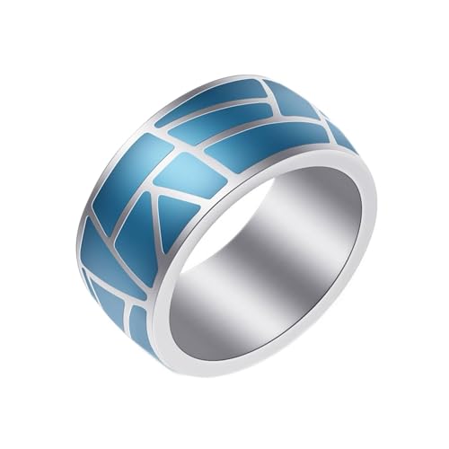 Daesar Edelstahl Ring Herren Silber, Männer Ringe Personalisiert 9.6MM mit Blau Emaille Bandring Ring Große 54 (17.2) von Daesar