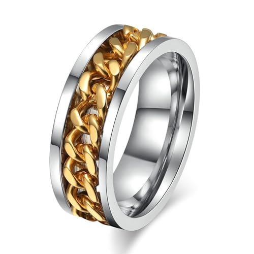 Daesar Edelstahl Ring Herren Silber Gold, Männer Ringe Personalisiert 8MM Spinner mit Kette Ring Gr.52 (16.6) von Daesar