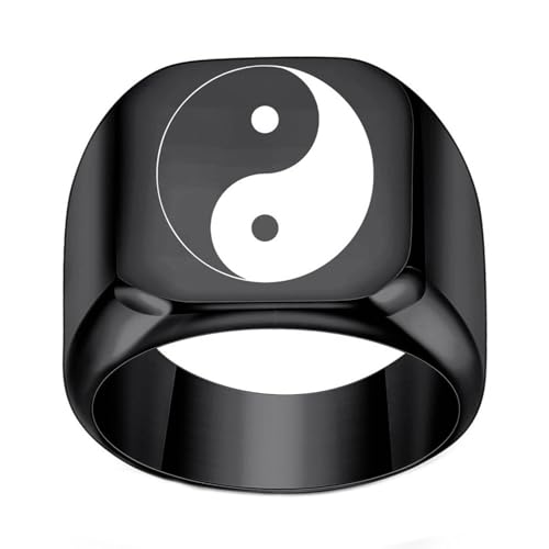 Daesar Edelstahl Ring Männer, Herren Ringe Personalisiert 18MM Yin Yang Siegelring Ring Große 57 (18.1) von Daesar