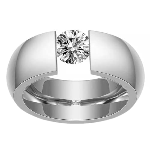 Daesar Edelstahl Ring Männer, Herren Ringe Personalisiert 9MM Solitär mit Zirkonia Ring Große 54 (17.2) von Daesar