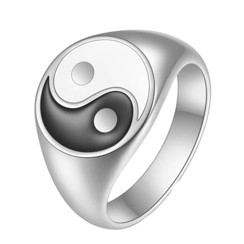 Daesar Edelstahl Ring Männer, Herren Ringe Personalisiert YinYang 13MM Siegelring Ring Große 52 (16.6) von Daesar