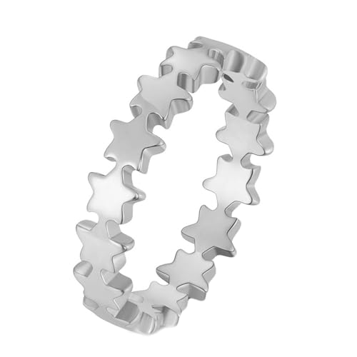 Daesar Edelstahl Ring für Frauen, Ringe Personalisiert 4MM Sterne Silber Ring Gr.52 (16.6) von Daesar