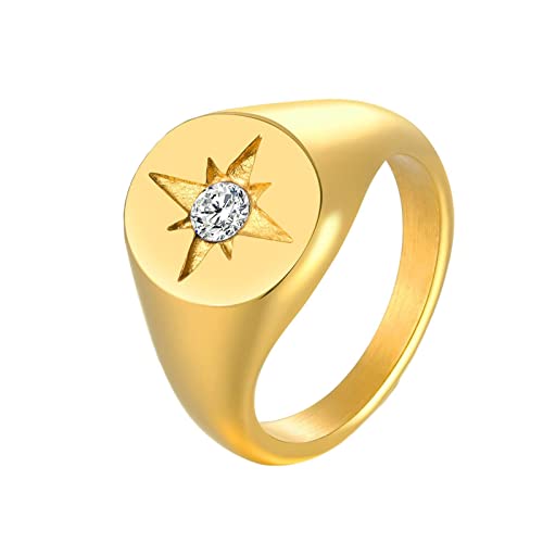 Daesar Edelstahl Ring für Frauen, Ringe Personalisiert Gold Stern mit Zirkonia Siegelring Partnerringe Freundschaftsringe Große 52 (16.6) von Daesar