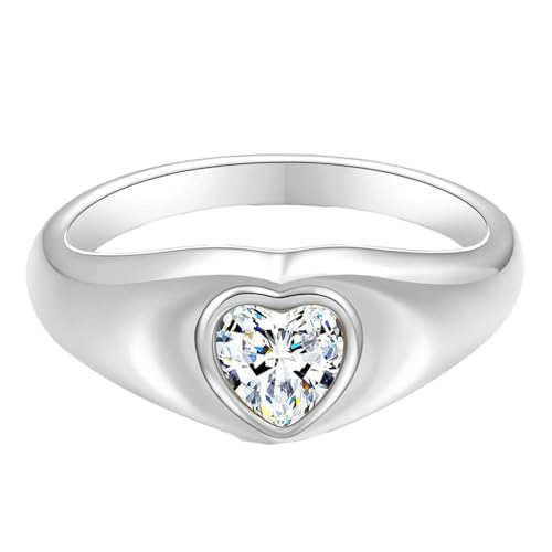 Daesar Edelstahl Ring für Frauen, Ringe Personalisiert Herz mit Zirkonia Siegelring Silber Ring Gr.54 (17.2) von Daesar