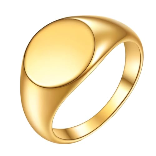 Daesar Edelstahl Ring für Männer, Ringe Personalisiert 12MM Rund Glänzend Siegelring Gold Ring Gr.62 (19.7) von Daesar