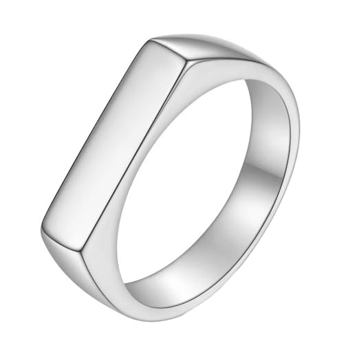 Daesar Edelstahl Ring für Männer, Ringe Personalisiert 4MM Rechteck Siegelring Silber Ring Gr.62 (19.7) von Daesar