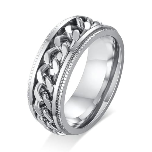 Daesar Edelstahl Ring für Männer, Ringe Personalisiert 8MM Spinner mit Kette Silber Ring Gr.62 (19.7) von Daesar