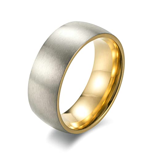 Daesar Edelstahl Ringe Gold, Herren Ring Personalisiert 8MM Breit Matt Bandring Partnerringe Freundschaftsringe für Männer Gr.67 (21.3) von Daesar