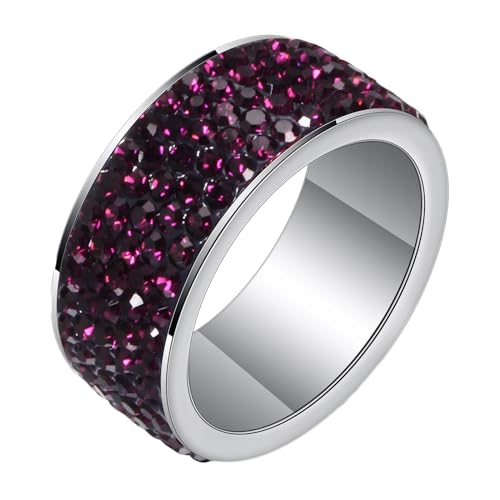 Daesar Edelstahl Ringe Herren, Männer Ring Personalisiert 8MM Tennis mit Violett Zirkonia Statement-Ring Silber Ringe Gr.57 (18.1) von Daesar