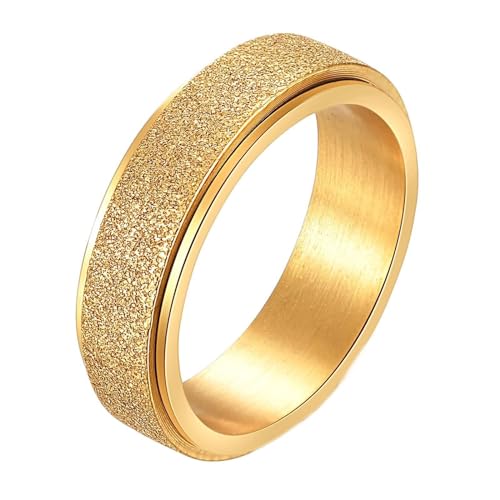 Daesar Edelstahl Ringe Männer, Gold Ring Personalisiert 6MM Drehbar Matt Bandring Ring Gr.65 (20.7) von Daesar