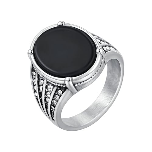 Daesar Edelstahl Ringe Männer, Herren Ring Personalisiert mit Schwarz Achat Siegelring Ringe Größe 62 (19.7) von Daesar
