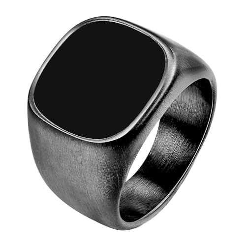 Daesar Edelstahl Ringe Männer, Schwarz Ring Personalisiert 16MM Gebürstet Siegelring Ring Gr.60 (19.1) von Daesar