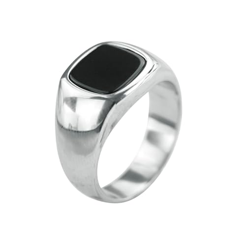 Daesar Edelstahl Ringe Männer, Silber Ring Personalisiert 12MM mit Schwarz Stein Siegelring Ring Gr.57 (18.1) von Daesar