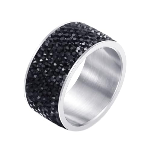 Daesar Edelstahl Ringe Männer, Silber Ring Personalisiert Breit 12MM mit Schwarz Zirkonia Statement-Ring Ring Gr.52 (16.6) von Daesar