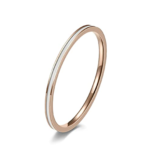 Daesar Edelstahl Ringe Partnerringe Rosegold, Ring Personalisiert 1.2MM Schmal mit Weiß Emaille Freundschaftsringe für Frauen Große 57 (18.1) von Daesar