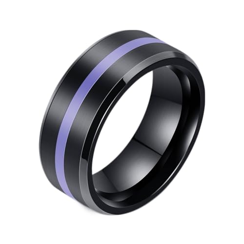 Daesar Edelstahl Ringe Partnerringe Schwarz, Ring Personalisiert 8MM Gebürstet mit Lila Emaille Bandring Ring Gr.62 (19.7) von Daesar