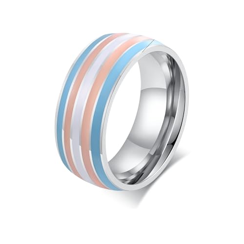 Daesar Edelstahl Ringe Partnerringe Silber, Ring Personalisiert 8MM mit Emaille Bandringe Ringe Größe 57 (18.1) von Daesar