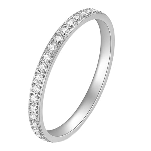 Daesar Edelstahl Ringe Partnerringe Silber, Ring Personalisiert Schmal 2MM mit Zirkonia Bandring Ring Gr.60 (19.1) von Daesar