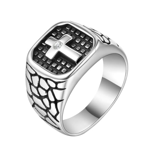 Daesar Edelstahl Ringe Partnerringe Silber, Ring Personalisiert Siegelring Kreuz mit Zirkonia Ringe Größe 62 (19.7) von Daesar