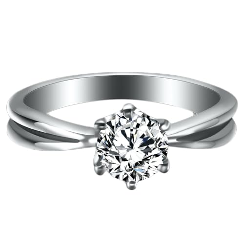 Daesar Edelstahl Ringe Partnerringe Silber, Ring Personalisiert Solitär mit 6MM Zirkonia Ring Gr.49 (15.6) von Daesar