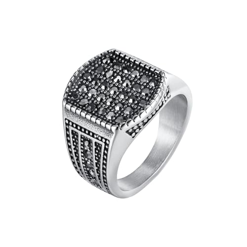 Daesar Edelstahl Ringe Partnerringe Silber Schwarz, Ring Personalisiert mit Zirkonia Siegelring Ringe Gr.60 (19.1) von Daesar