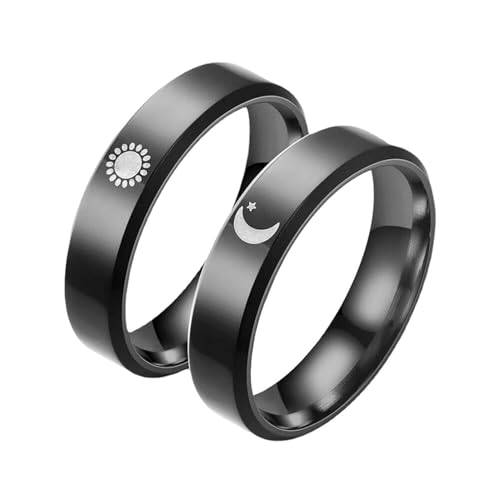 Daesar Edelstahl Ringe Set Partner, Eheringe Paarpreis mit Gravur 6MM Mond Sonne Verlobungsringe Partnerringe für Sie und Ihn Damen Gr.51 (16.2)& Herren Gr.66 (21.0) von Daesar