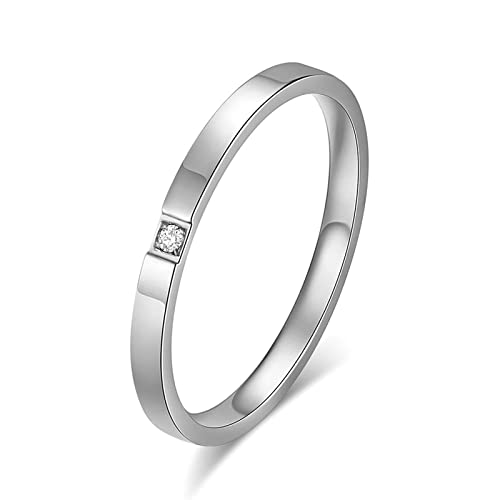 Daesar Edelstahl Ringe Silber, Damen Ring Personalisiert Dünn 2MM mit Zirkonia Bandring Partnerringe Freundschaftsringe für Frauen Gr.57 (18.1) von Daesar