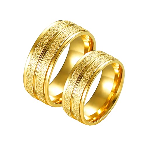 Daesar Edelstahl Ringe Verlobung mit Gravur, Verlobungsringe Paar Ringe Hochzeit Set, Gold Matte Ringe 8MM Damen Gr.54 (17.2) & Herren Gr.60 (19.1) von Daesar