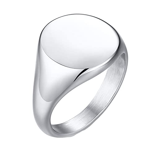 Daesar Edelstahl Ringe für Frauen, Ring Personalisiert Siegelring 14MM Poliert Silber Freundschaftsringe Partnerringe mit Wunschgravur Gr.52 (16.6) von Daesar