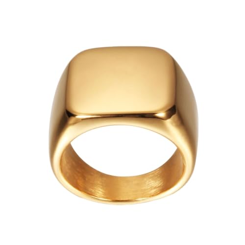 Daesar Edelstahl Ringe für Herren Gold, Männer Ring Personalisiert 18MM Quadrat Siegelring Ring Gr.52 (16.6) von Daesar