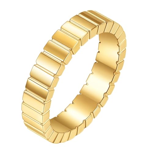 Daesar Edelstahl Ringe für Herren Gold, Männer Ring Personalisiert 4MM Kariert Ring Gr.54 (17.2) von Daesar