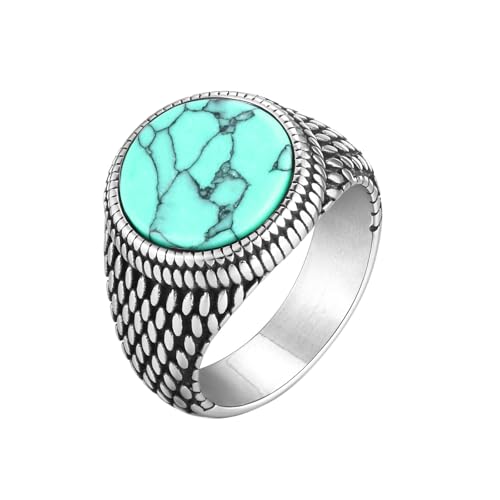 Daesar Edelstahl Ringe für Herren Silber, Männer Ring Personalisiert mit Türkis Sieglring Ringe Gr.67 (21.3) von Daesar