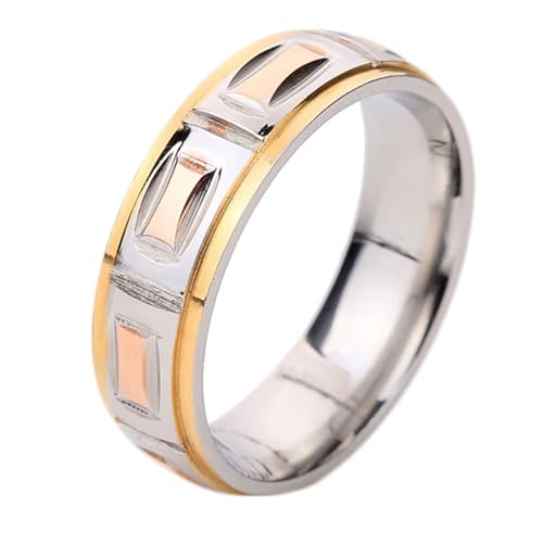 Daesar Edelstahl Ringe für Herren Silber Gold, Männer Ring Personalisiert 6MM mit Gemustert Bandring Ring Gr.57 (18.1) von Daesar