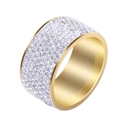 Daesar Edelstahl Ringe für Männer, Gold Ring Personalisiert Breit 12MM mit Weiß Zirkonia Statement-Ring Ring Gr.52 (16.6) von Daesar