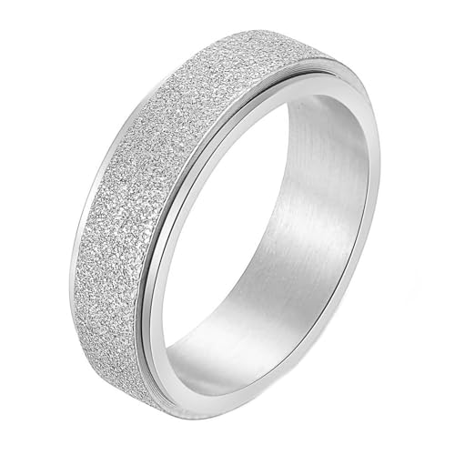 Daesar Edelstahl Ringe für Männer, Silber Ring Personalisiert 6MM Drehbar Matt Bandring Ring Gr.62 (19.7) von Daesar