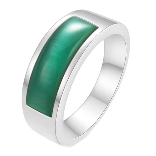 Daesar Edelstahl Ringe für Männer, Silber Ring Personalisiert 8.5MM mit Grün Stein Bandring Ring Gr.60 (19.1) von Daesar