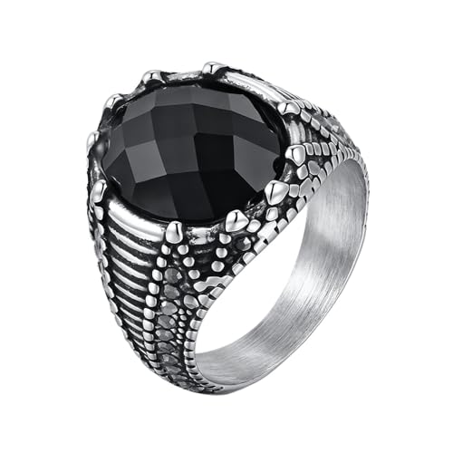 Daesar Edelstahl Ringe für Männer, Silber Ring Personalisiert mit Schwarz Glas Siegelring Ringe Gr.67 (21.3) von Daesar