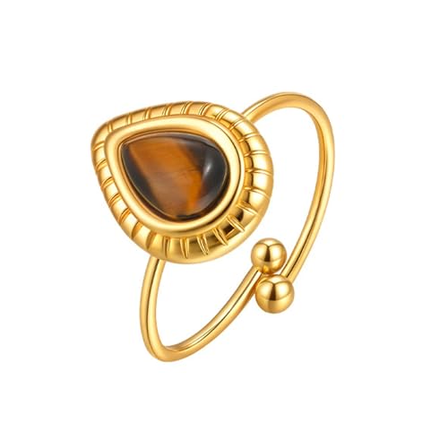 Daesar Edelstahl Vergoldet Ring Damen, Frauen Ringe Personalisiert Tropfen mit Katzenaugenstein Offen Gold Ring Einstellbar von Daesar