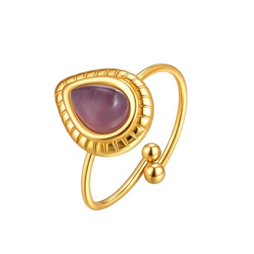 Daesar Edelstahl Vergoldet Ring Damen, Gold Ringe Frauen Personalisiert Tropfen mit Katzenaugenstein Offen Ring Einstellbar von Daesar