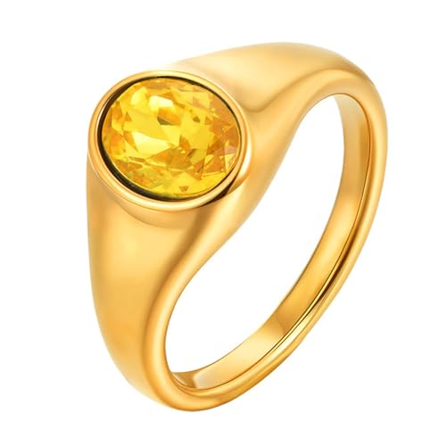 Daesar Edelstahl Vergoldet Ring Damen Gold, Frauen Ringe Personalisiert mit Gelb Zirkonia Siegelring Ring Gr.54 (17.2) von Daesar
