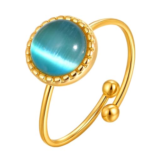 Daesar Edelstahl Vergoldet Ring Frauen, Damen Ringe Personalisiert mit Katzenaugenstein Offen Ring Verstellbar von Daesar