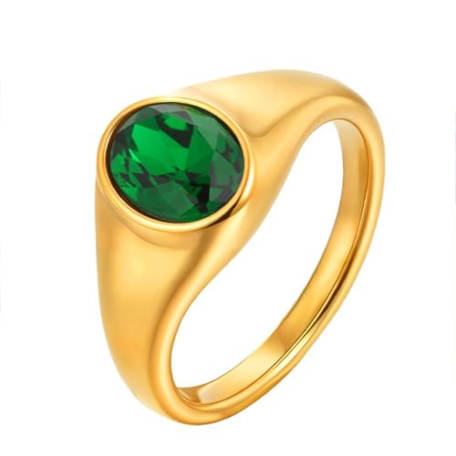 Daesar Edelstahl Vergoldet Ringe Frauen, Damen Ring Personalisiert mit Grün Zirkonia Siegelring Ringe Größe 57 (18.1) von Daesar