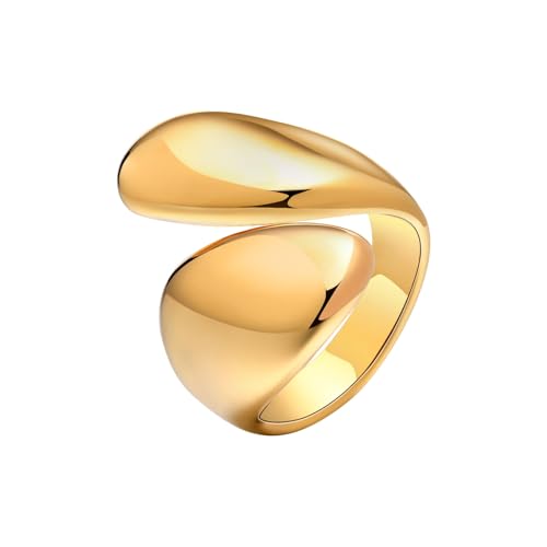 Daesar Edelstahl Vergoldet Ringe Partnerringe Gold, Ring Personalisiert Tropfen Breit 23MM Ringe Größe 54 (17.2) von Daesar