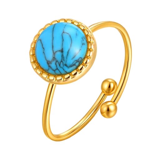 Daesar Edelstahl Vergoldet Ringe Partnerringe Gold, Ring Personalisiert mit Türkis Offen Ringe Einstellbar von Daesar